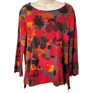 Habitat Clothes To Live In Top XS Modern Floral Boho Lagenlook Cotton Step Hem